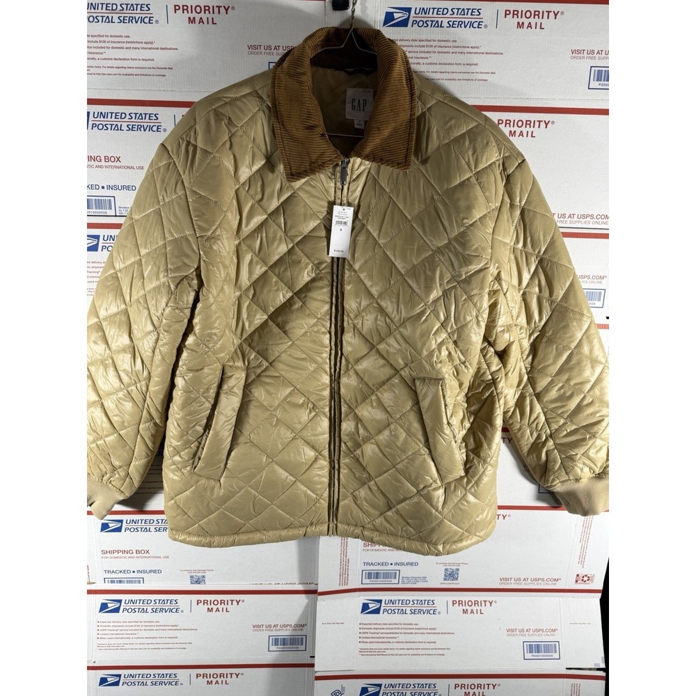 NWT GAP Relaxed Quilted Nylon Jacket Women's Size S Gold Khaki Brown MSRP $110